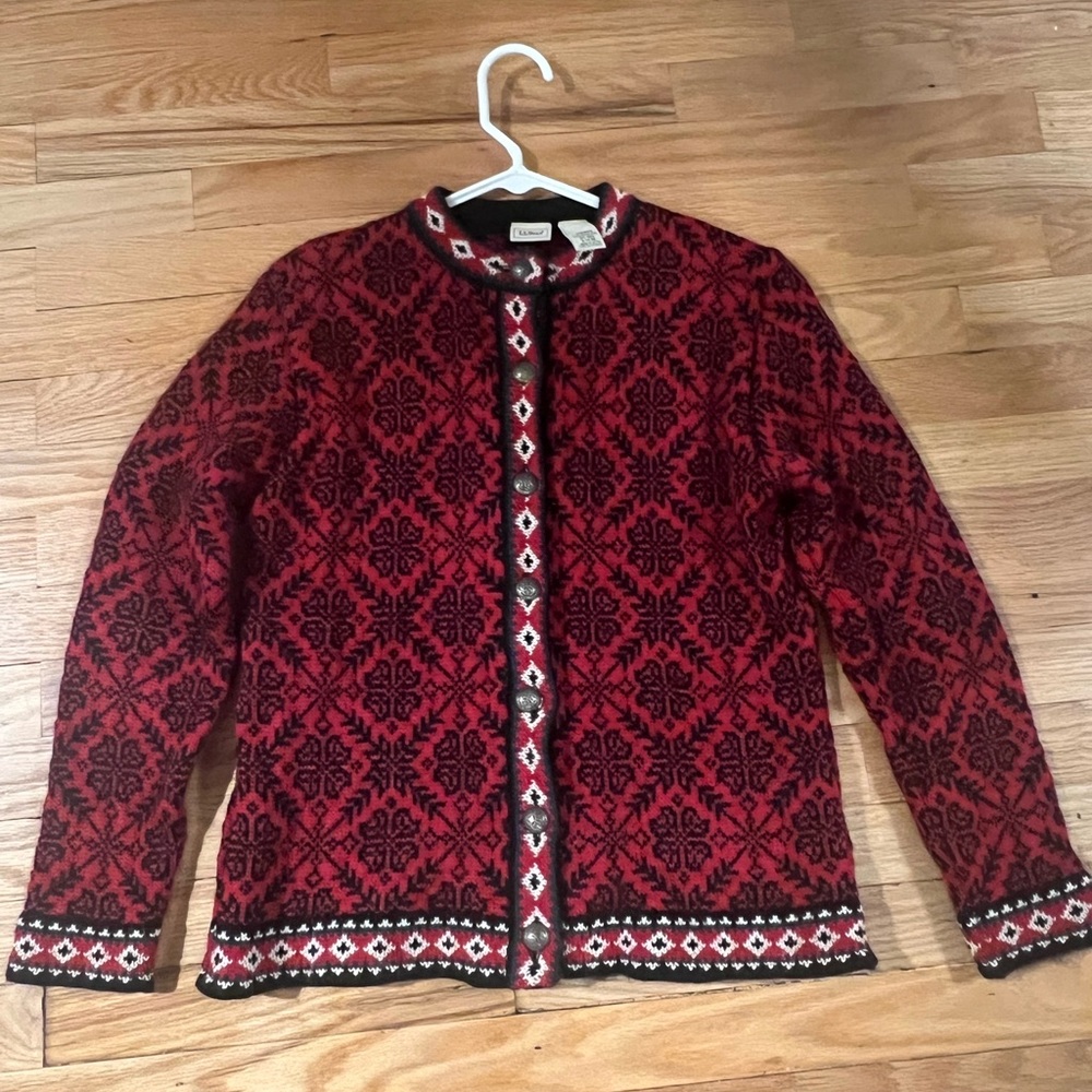 L.L.Bean Merino Wool Fair Isle Cardigan